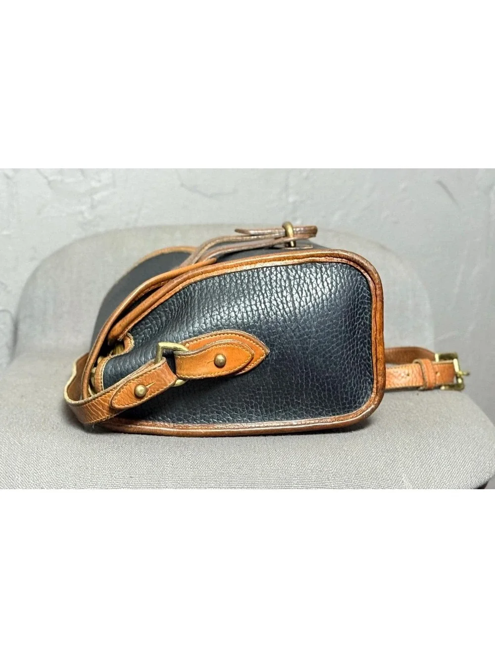 1980's Dooney & Bourke AWL Black + Cognac Brown Essex Bag Pebbled Leather